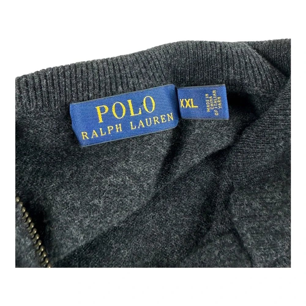 Polo Ralph Lauren Heathered Gray Pure Merino Wool 1/2 Zip Sweater Mens 2XL XXL